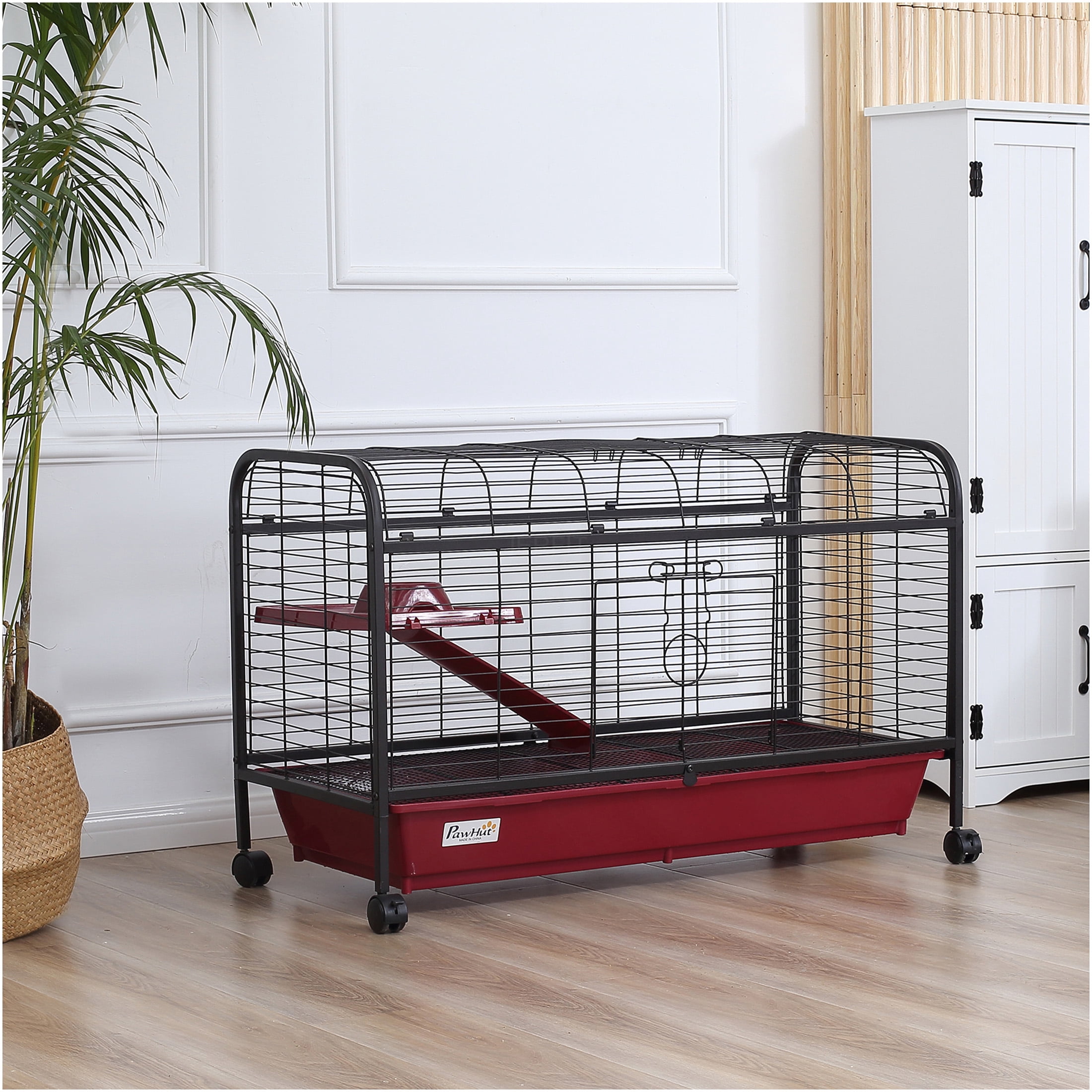 JERFIT 41 inch Rolling Small Animal Cage Hutch with Wheels, Multi-Level Platform & Ramp for Rabbits, Ferrets, Guinea Pigs