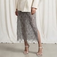 thumbnail image 2 of Sequin Skirt for Women Sparkly Fringe Sheer Overlay Skirt High Waist Side Split Midi Skirts for Wedding Party, 2 of 5