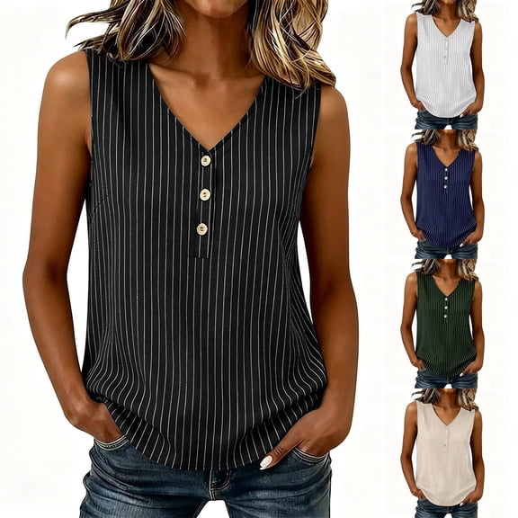 Hfnxid Womens Tank Top Striped Sleeveless Satin Tops Button Up V Neck Shirt Fashion Slim Work Business Shirts White XXL