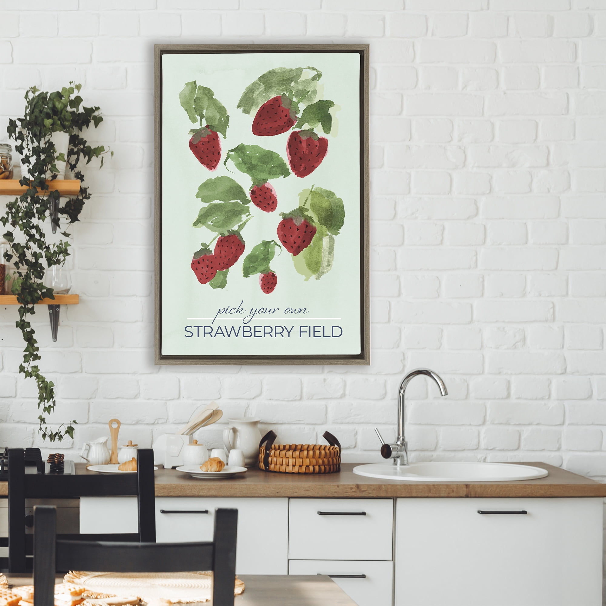 Stupell Industries Strawberry Field Pick Your Own Brown Framed Floater Canvas Wall Art, design by Lucille Price