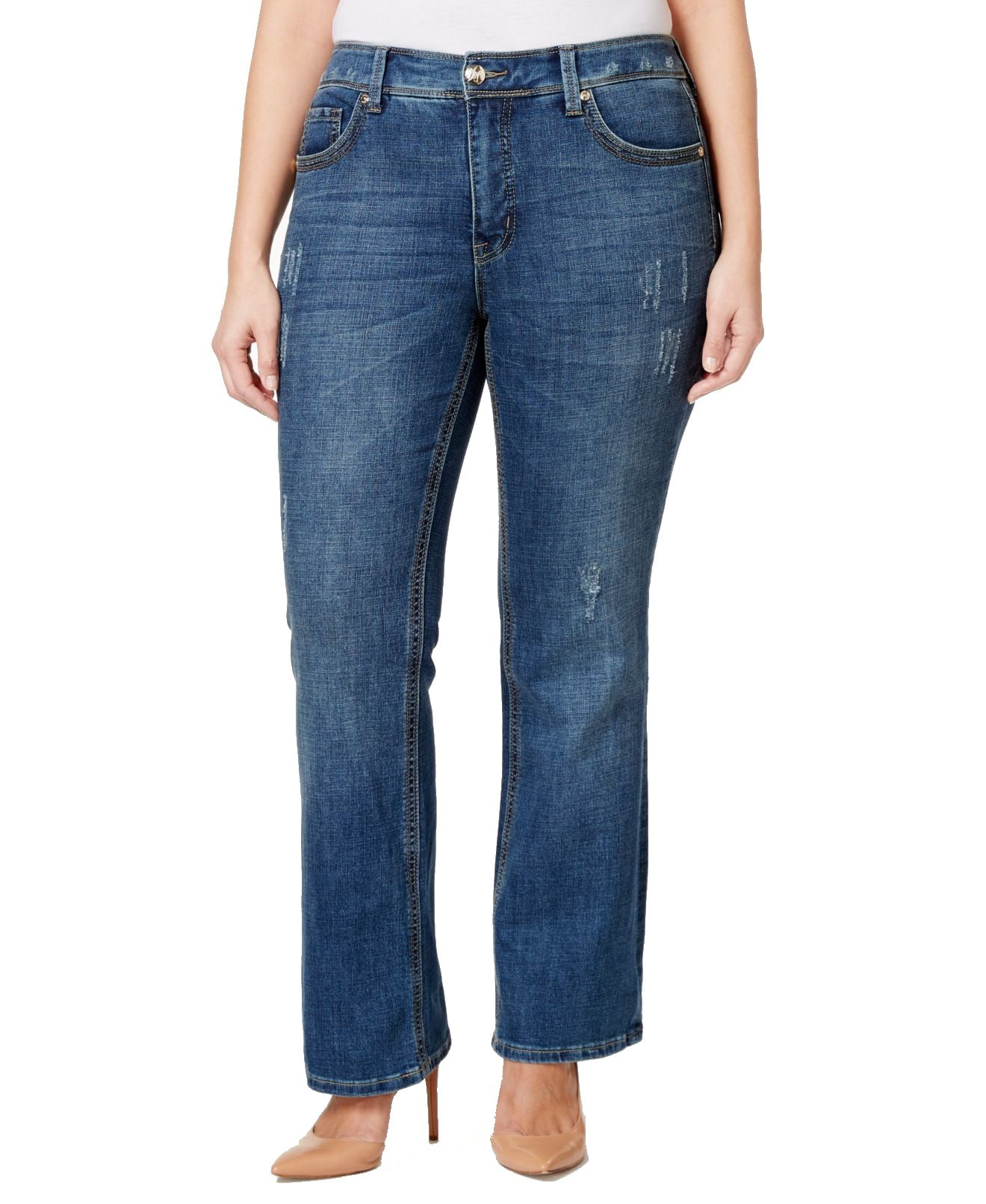 Melissa McCarthy Womens Distressed Stretch Bootcut Jeans - Walmart.com
