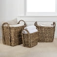thumbnail image 2 of happimess BSK2001B-3SET Clara Farmhouse Classic Handwoven Hyacinth Rectangle Storage Floor Baskets with Handles, Brown (Set of 3), 2 of 7