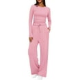 thumbnail image 2 of UPPADA 2 Piece Matching Summer Sweatsuit Lounge Set Womens Wide Leg Pants Side Ruching Crop Top Sets Plus Size Two Piece Outfits Pink,M, 2 of 7