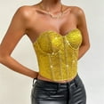 thumbnail image 6 of MESSUEN Corset Tops Sequin Tank Top V-neck Chemise Sequin Tank for Sparkly Vest Strap Party Club Shirt for Party Womens Blouses Dressy Sleeveless Tshirts for Women Yellow L, 6 of 9
