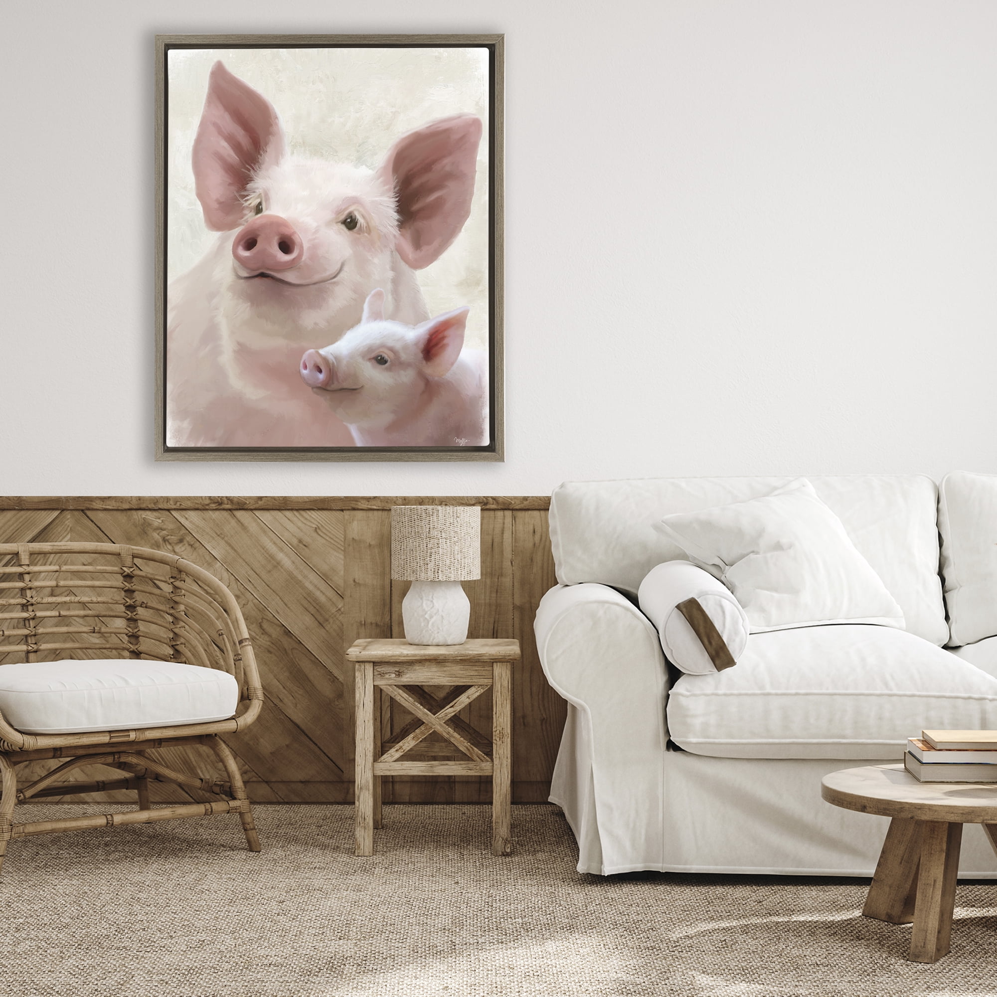 Stupell Industries Piglet & Mom Portrait Brown Framed Floater Canvas Wall Art, design by Mollie B.