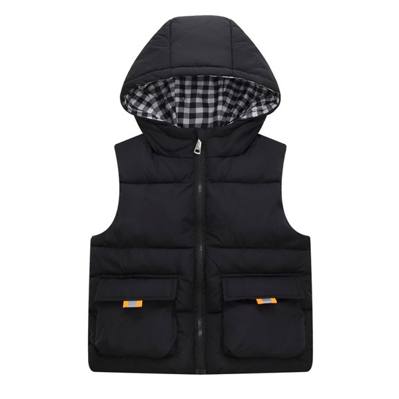 Qudderr Toddler Kids Boys Girls Hooded Puffer Vest Padded Warm Winter Jacket Sleeveless down Cotton Zipper Waistcoat Coat with Pocket 3-12Y