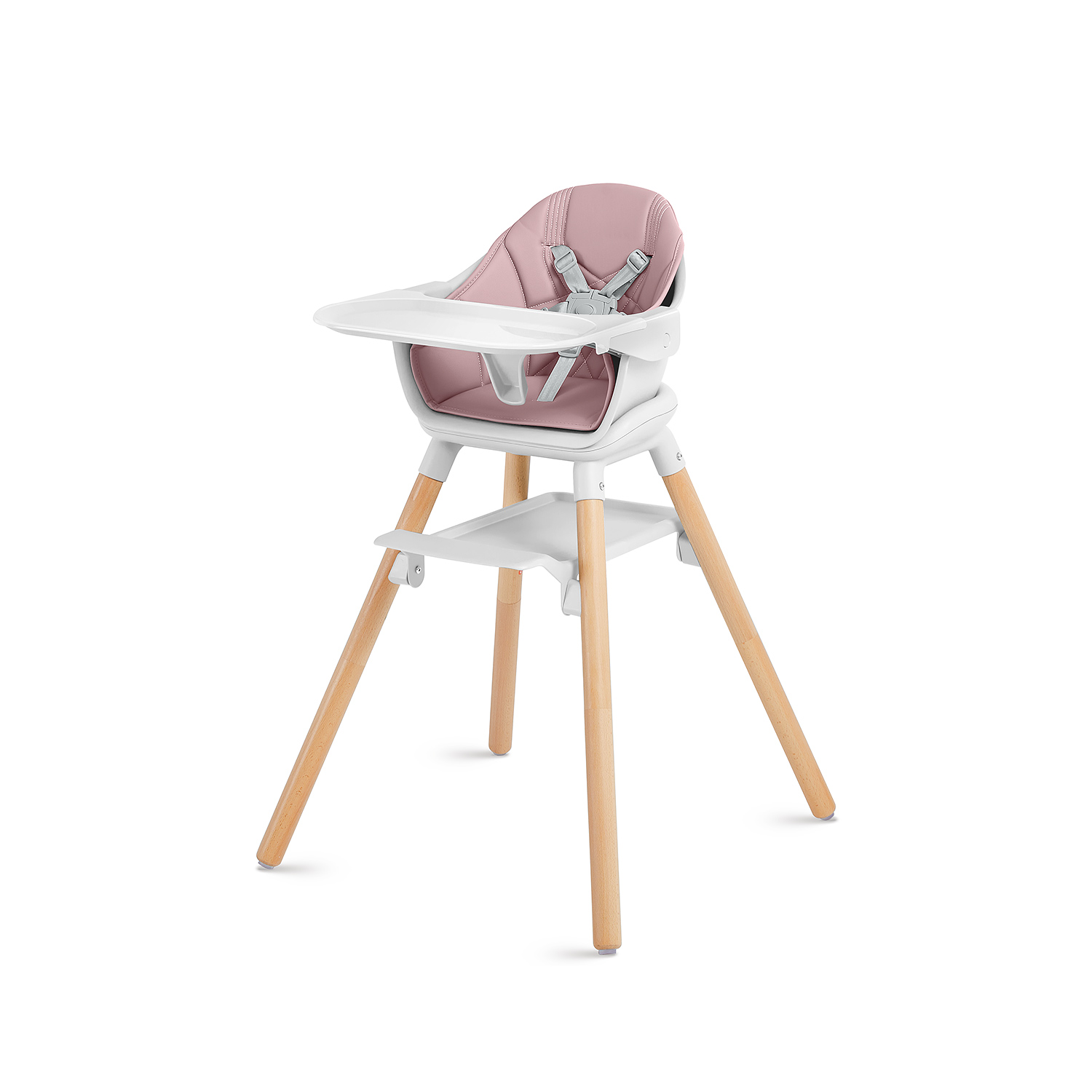 Babyomi Convertible High Chair for 2 Babies, 11-in-1 Wooden Booster with Double Easy-Clean Trays & PU Cushion, (Pink)