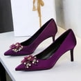thumbnail image 3 of Women Pointed Toe Stiletto High Heels 7CM Wedding Pumps Rhinestones Pearls Flower Lace Netting for Bride Prom Party, 3 of 6