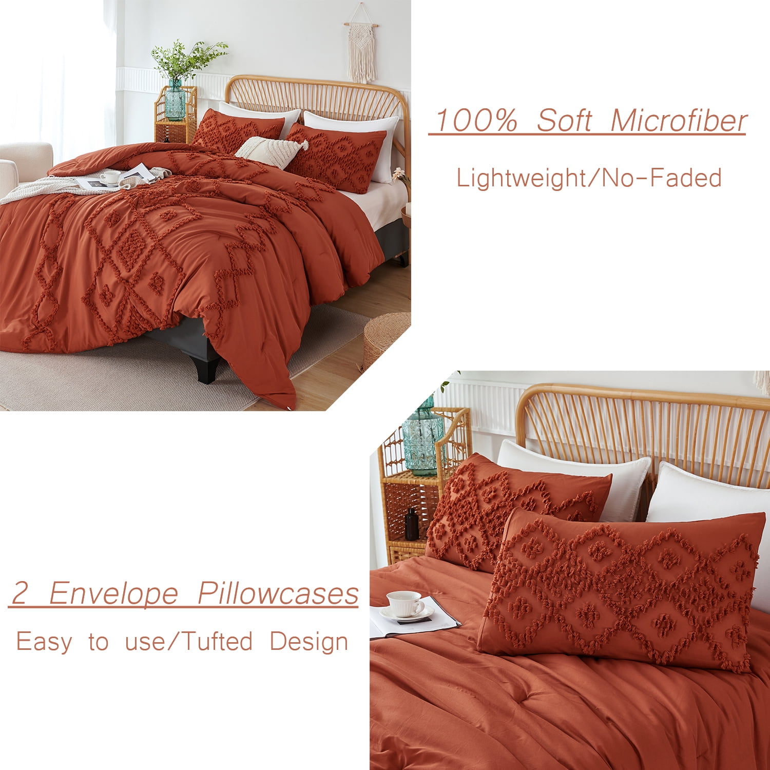 RYNGHIPY King Comforter Set Tufted Jacquard Bedding Set 3 Pcs Boho Bed Set for Girls Women Men Farmhouse Style Shabby Chic Bedding (King, Caramel)