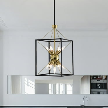Snowgaze 12 in. 9-Light Indoor Matte Black and Gold Finish Chandelier with Light Kit