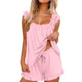 thumbnail image 2 of Womens Pajamas Set 2 Piece Ruffle Pjs Comfy Tank Tops and Shorts Sleepwear Casual Loose Comfy Summer Outfits, 2 of 7