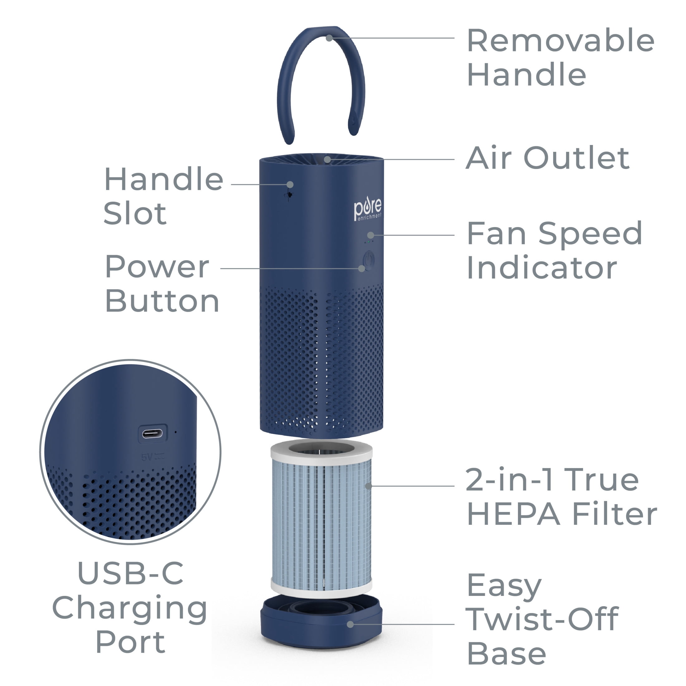 Pure Enrichment - True HEPA Portable Air Purifier - Blue