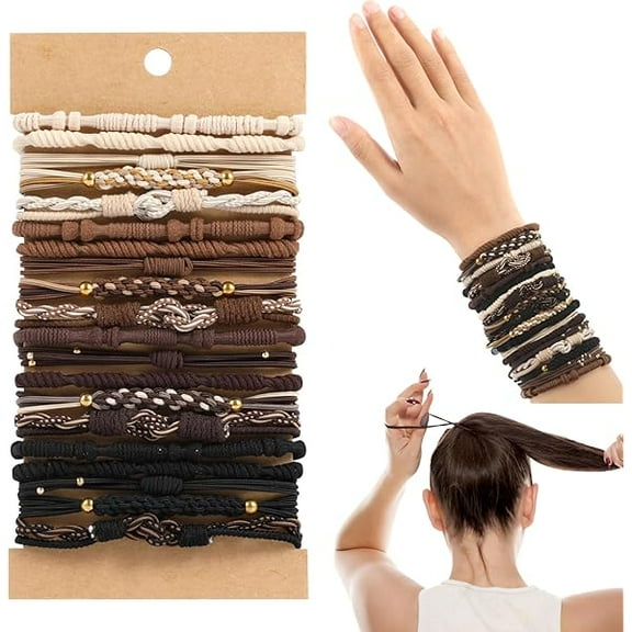 ZC20 PCS Hair Tie Bracelets, 4 Styles Cute Elastic Bands for Thick or Thin Hair, Updated No Damage Beaded Boho Accessories for Girls and Women