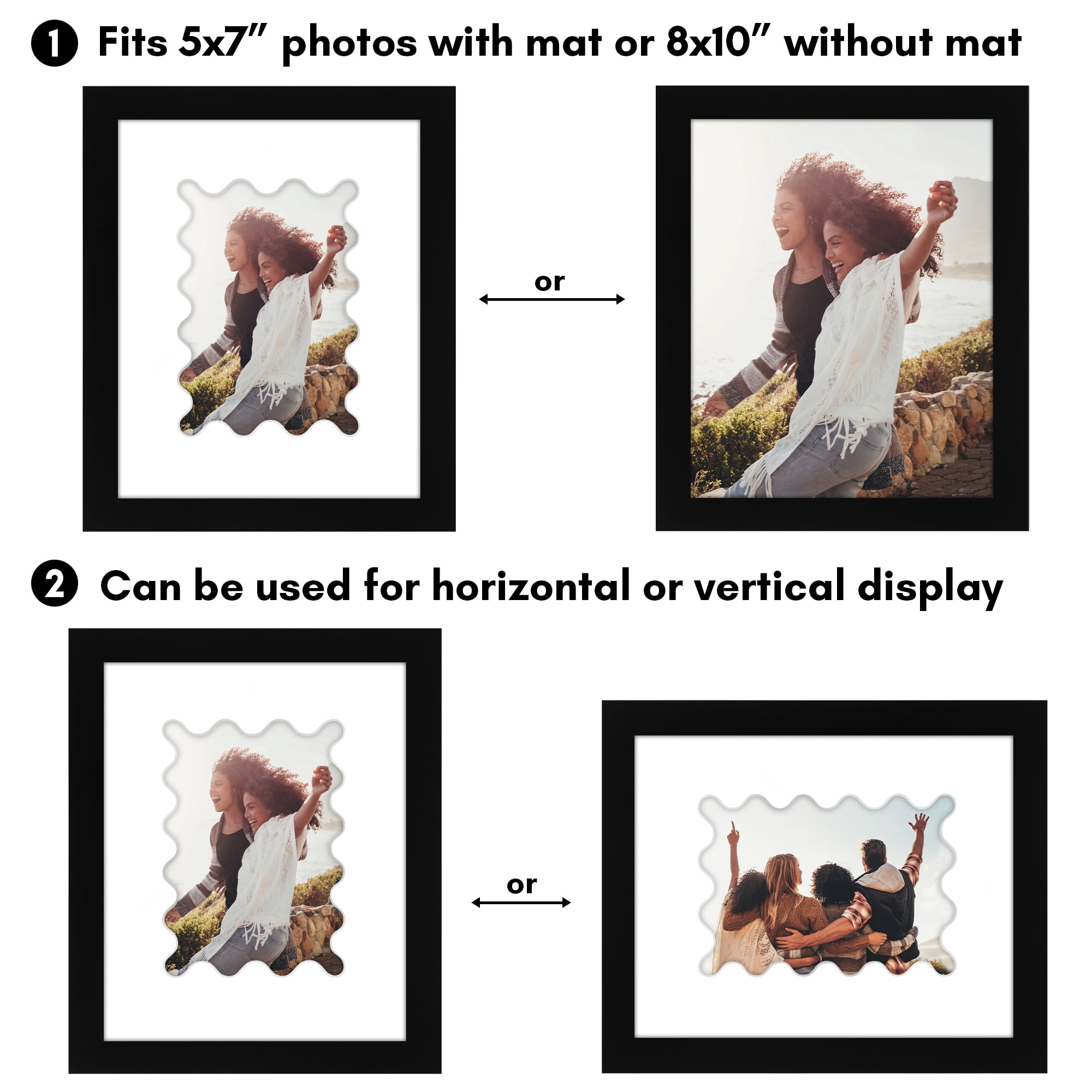 Americanflat 8" x 10" Picture Frame with Wavy Mat - Black