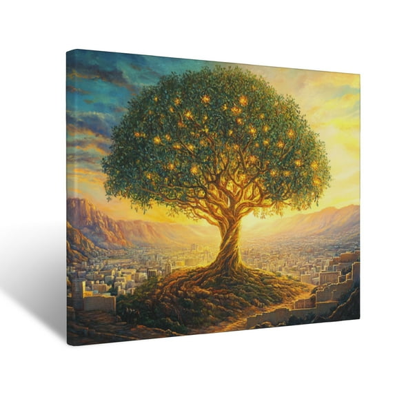 CozyNet The Tree Of Life In The New Jerusalem, Its Leaves Glowing, Bearing Fruit & Surrounded By Peace Wall Art Prints With Frame Canvas Perfect for Living Room & Bedroom, Wall Decor 12"x16"
