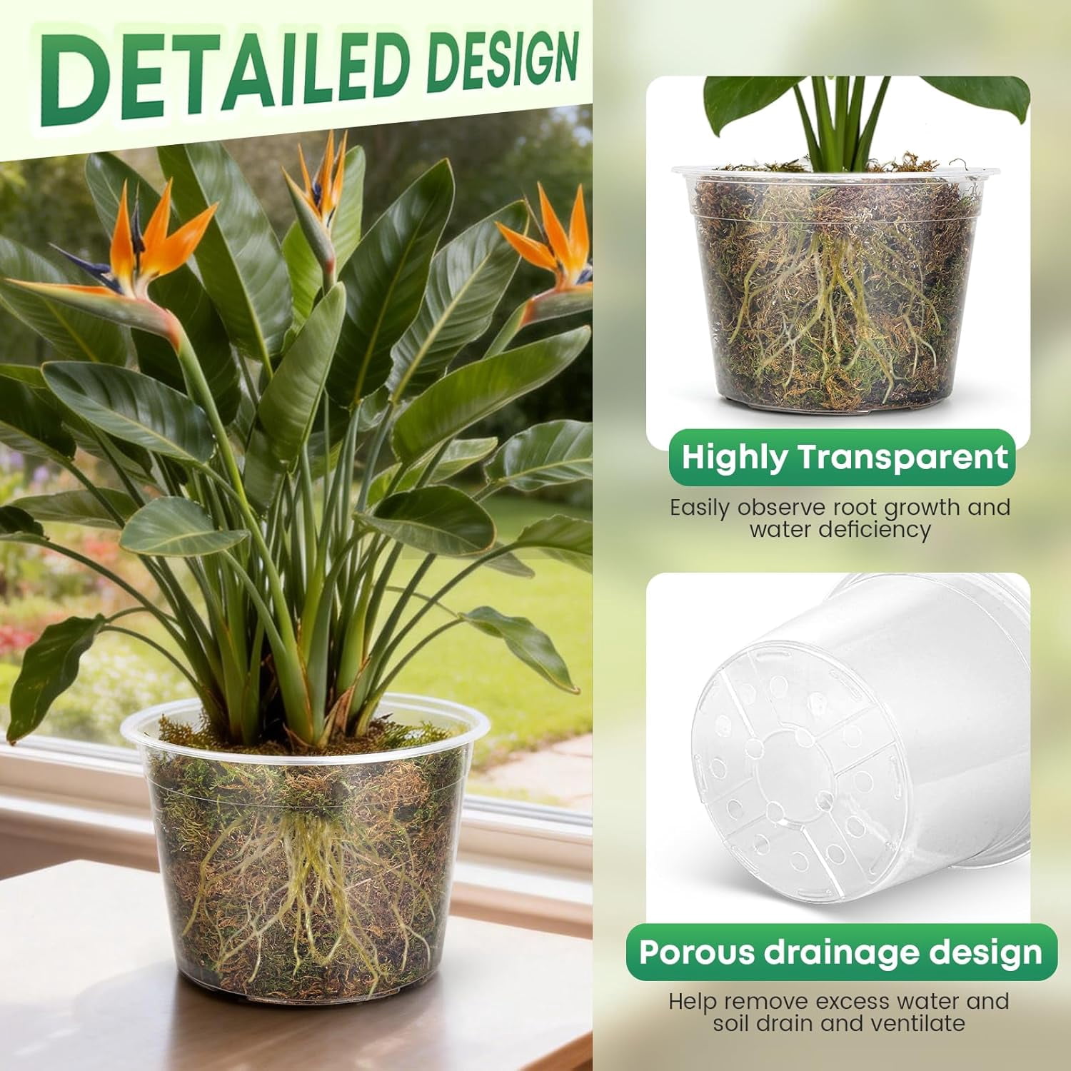 Inch Large Clear Nursery Pots with Drainage Hole, Plastic Plant Pots for Seedling Flower Vegetable, Indoor Outdoor Gardening, Used as Liner Inside Decorative Pot