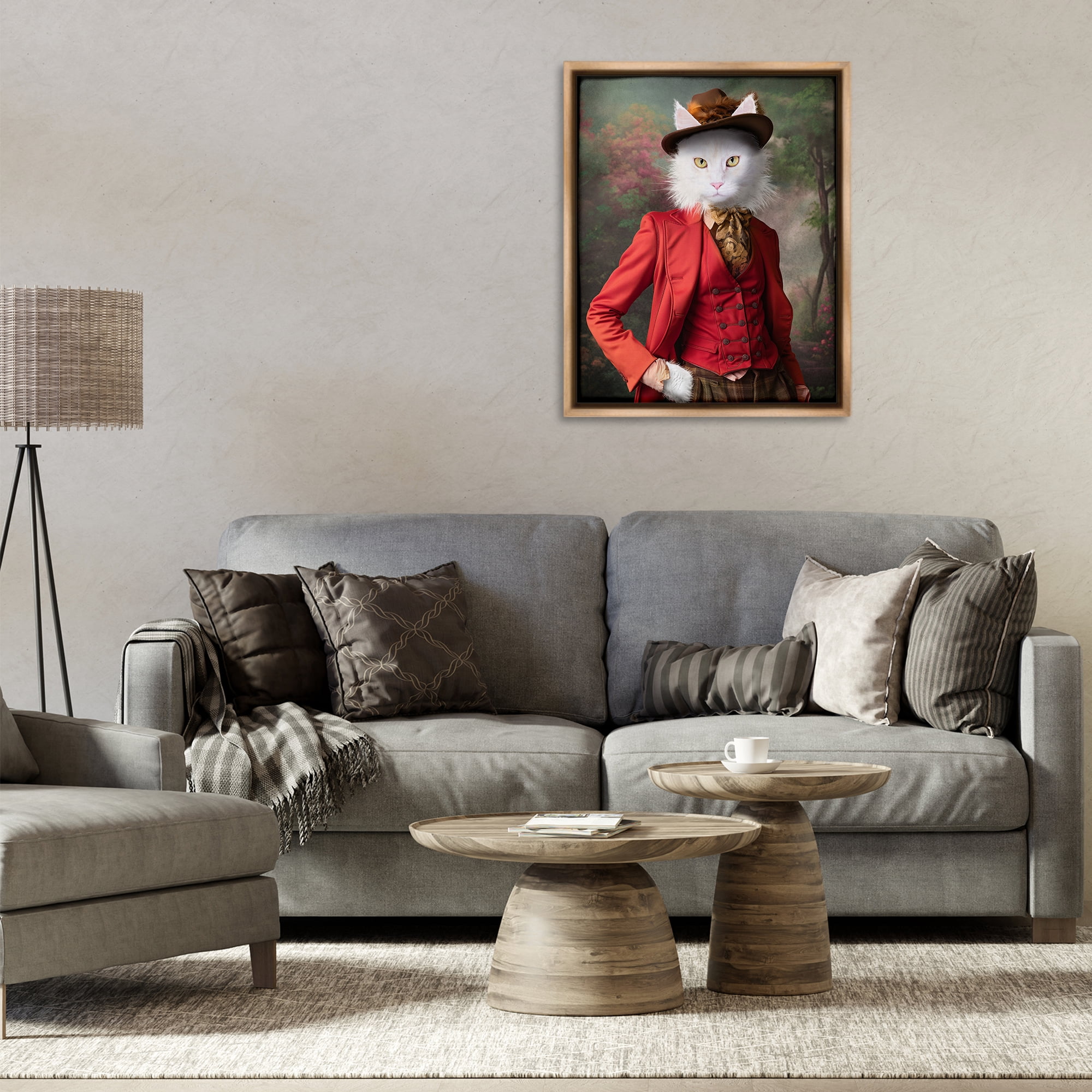 Stupell Industries Colonial Classic Cat Portrait Animals & Insects Painting Brown Floater Framed Canvas Art Print Wall Art, 25 x 31