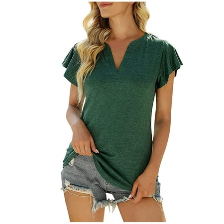 

Green Tops for Women Blouses for Women Dressy Casual Fashion Woman Causal V-Neck Solid Blouse Short Sleeve T-Shirt Summer Tops Corset Tops for Women Green XL