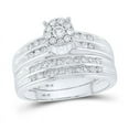 thumbnail image 2 of Solid 10K White Gold His and Hers Trio Three Rings Set Real Natural Diamond Cluster Matching Rings Wedding Band Set 1-1/5 Carat ( 1.18 Cttw ) - (L = 5.5, M = 9.5), 2 of 6