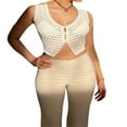 thumbnail image 2 of Women Summer Vest Sleeveless V Neck Buttons Solid Color Hollow Out See Through Crop Tank Tops, 2 of 6