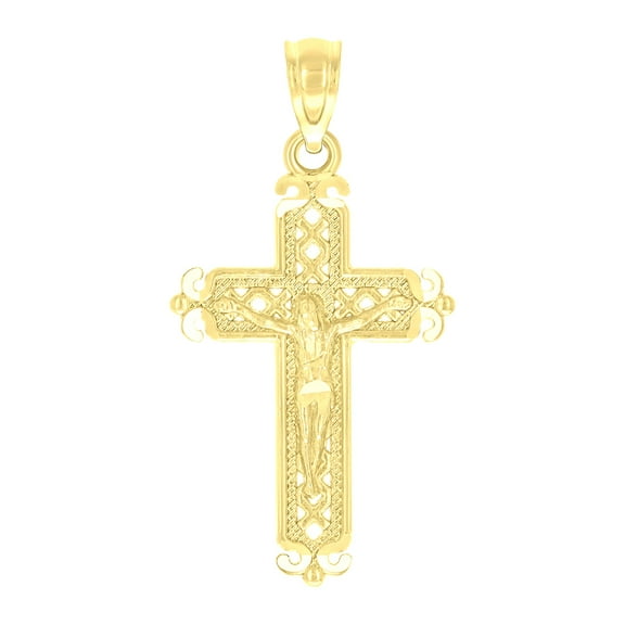 10k 10kt Yellow Gold Diamond-cut Unisex Cross Crucifix Religious Charm Pendant Pendant Necklace for Men Women