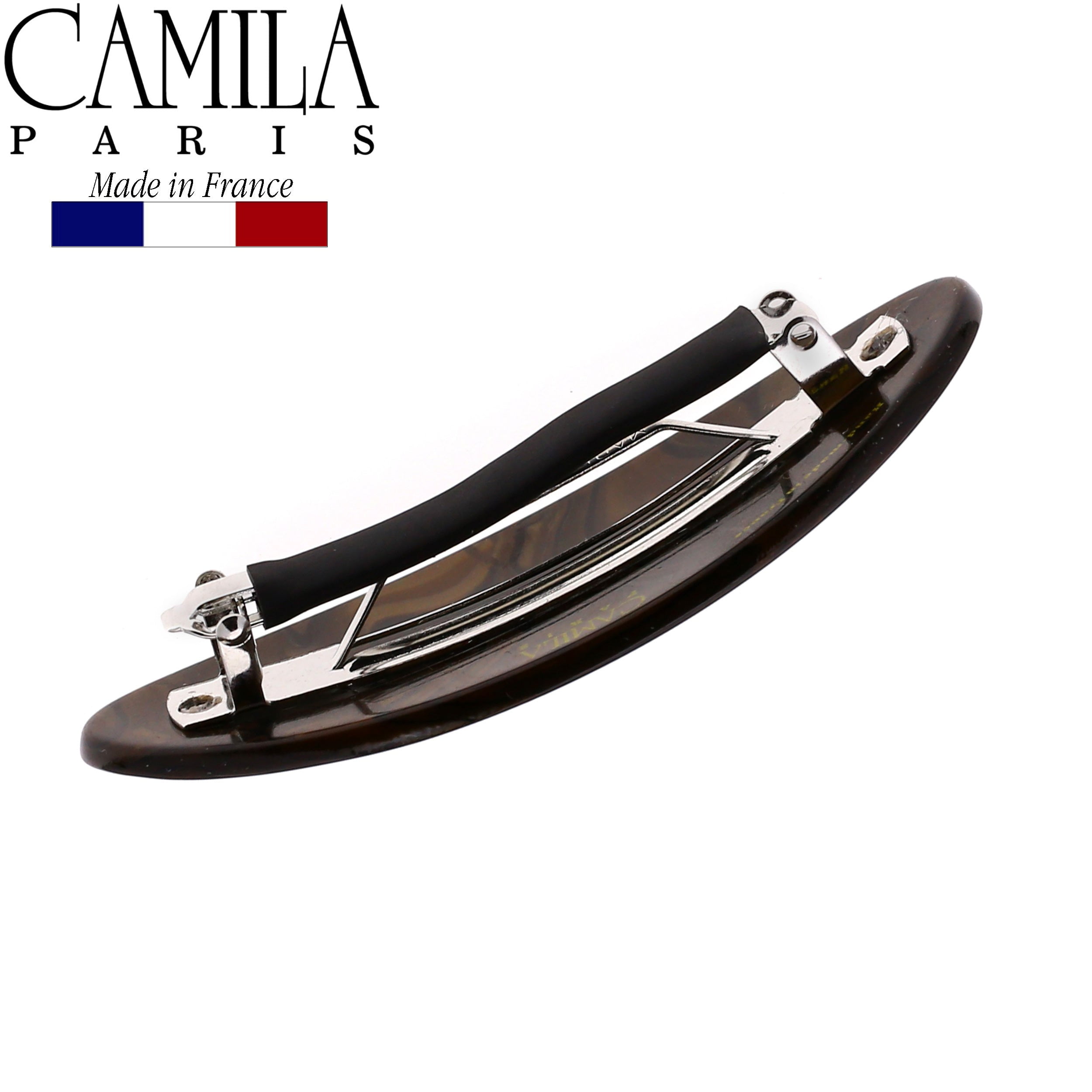 Camila Paris CP2983 French Hair Barrette Clip Handmade Oval Brown, Strong Hold Grip Hair Clips for Women, No Slip Rubberized Metal Closure, Durable Styling Girls Hair Accessories, Made in France