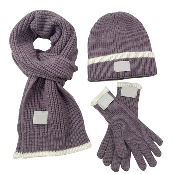 BRICH Winter Beanie Hat Scarf Gloves Set Long Scarf Neck Warm Knit Hat Warmer Winter Gloves Sets for Men Women Purple One Size