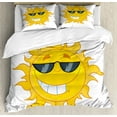 thumbnail image 1 of Sunglasses Duvet Cover Set Queen Size, Cheerful Sun Character Smiling Beaming on a Plain Background, Decorative 3 Piece Bedding Set with 2 Pillow Shams, Grey White and Earth Yellow, by Ambesonne, 1 of 3