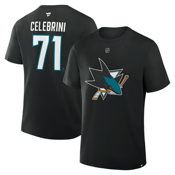 Men's Fanatics Macklin Celebrini Black San Jose Sharks Authentic Stack Name & Number T-Shirt