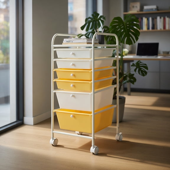 GVN 6 Drawers Rolling Storage Cart Organizer-Yellow, Rolling Storage Cart, Multipurpose Organizer Cart for Home, Office, School