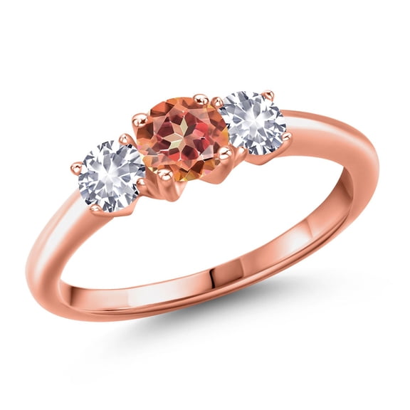 Gem Stone King 18K Rose Gold Plated Silver Ecstasy Mystic Topaz and White Created Sapphire Engagement Ring for Women | 1.50 Cttw | Round 5MM | Gemstone November Birthstone | Size 5