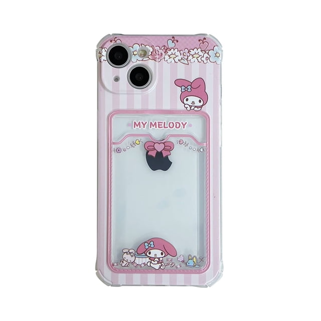 Funda transparente con patrón de Hello Kitty para iPhone, carcasa suave de TPU con ranura para tarjeta y soporte de bolsillo para modelos 7, 8, 14 Plus, 13, 12, 11 Pro Max, X, XR, XS Max Fivean unisex