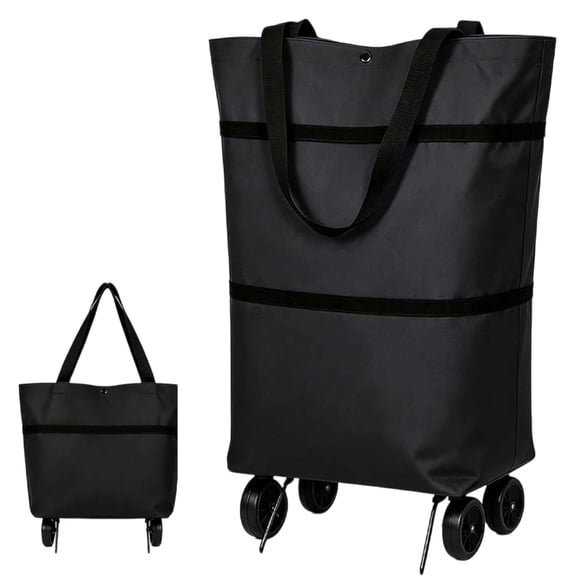 2-in-1 Foldable Shopping Cart with Wheels, Waterproof Rolling Grocery Tote with Sturdy Handle, Collapsible Portable Shopping Tote Bag for Supermarket Laundry Travel