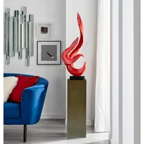 Red Flame Floor Sculpture With Gray Stand, 65" Tall