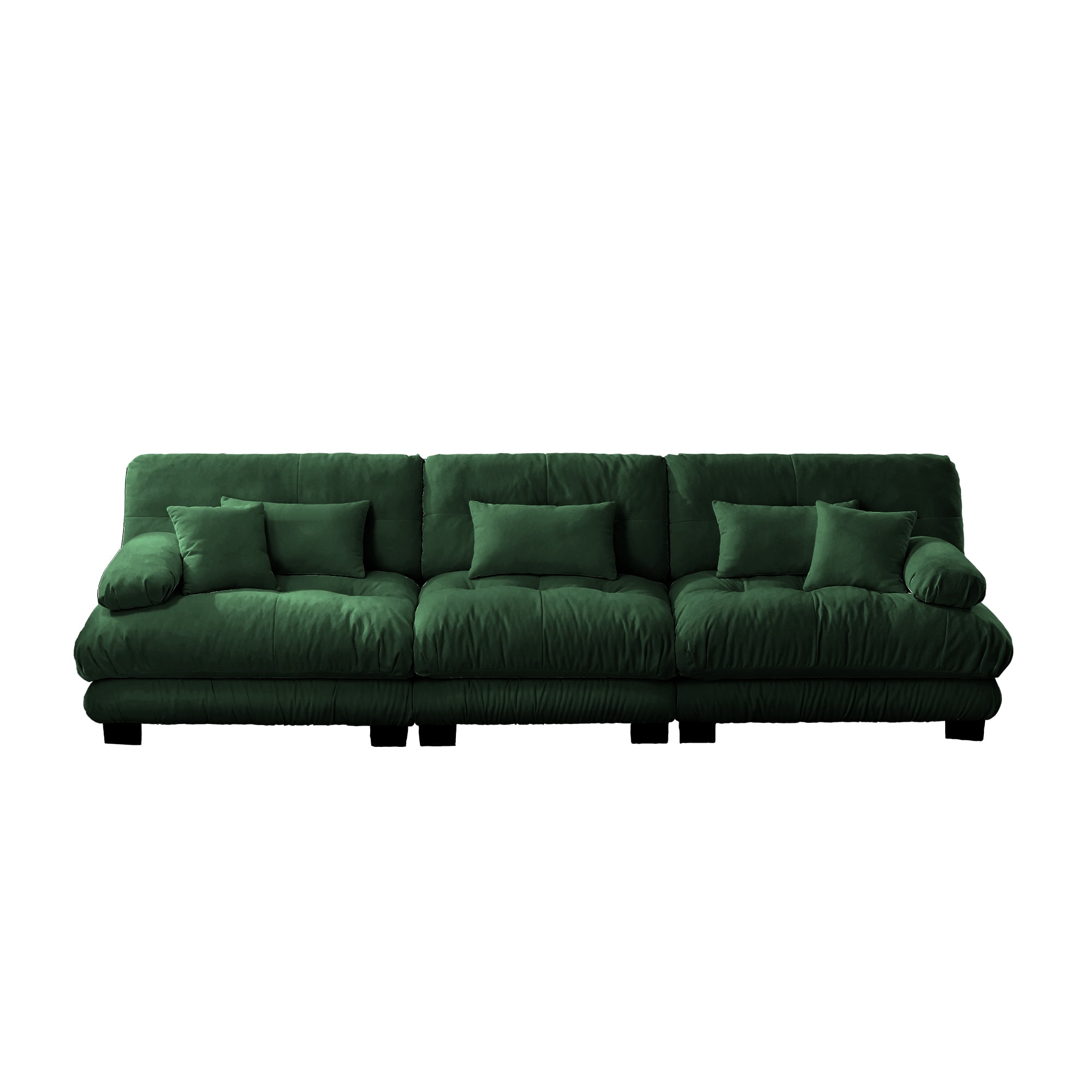 Gewnee 3-Seater 133.8" Modular Sectional Sofa, Deep Seat Chenille Cloud Couch with Lumbar Pillows & Throw Pillows, Upholstered Sofa for Living Room, Green