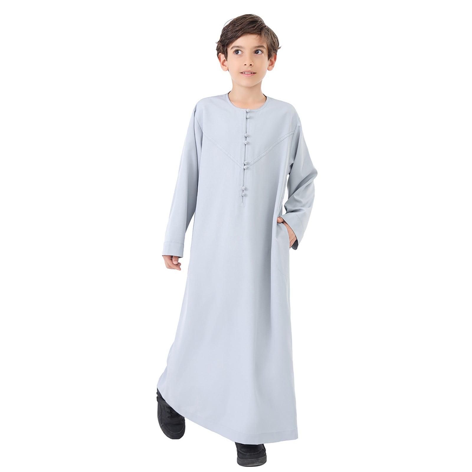 Little Kid Arabic Thobe Thobe Long Sleeve Kaftan Crew Robe National Teenage Boys Long Sleeve Embroidered Robe Set Arab Children's Wear under Shirts for Boy Boys Tee Shirts Large N 7-8 Years Yellow