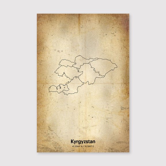 Kyrgyzstan Print, Kyrgyz Gift, Minimalistic Country Map Poster, KG Line Art, Country outlinefor Living Room Bedroom Office Farmhouse Neutral Home Artwork Ready to Hang 8x12 inch