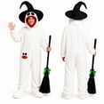 thumbnail image 3 of Silly Ghost Onesie Big Mouth Monster Pajamas with Curly Witch Hat,  Soft Hooded Loungewear, Spooky Party Jumpsuit for Halloween Nights, Oversized Fleece Homewear for Family Matching--Without shoes, 3 of 5