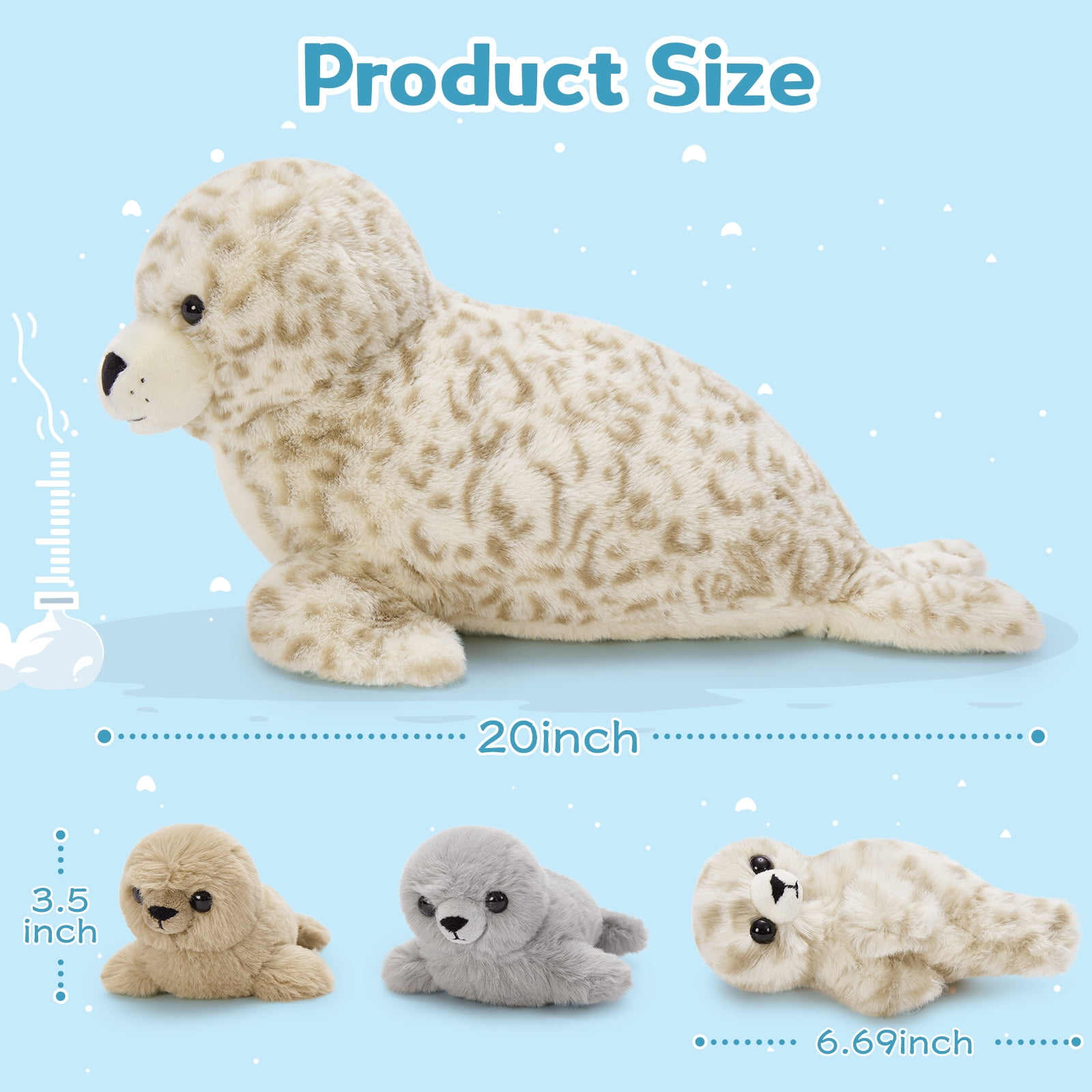 MaoGoLan 4 Pcs Seal Stuffed Animal Set 20" Mother Plush Toy with 3 Babies in Mom's Belly
