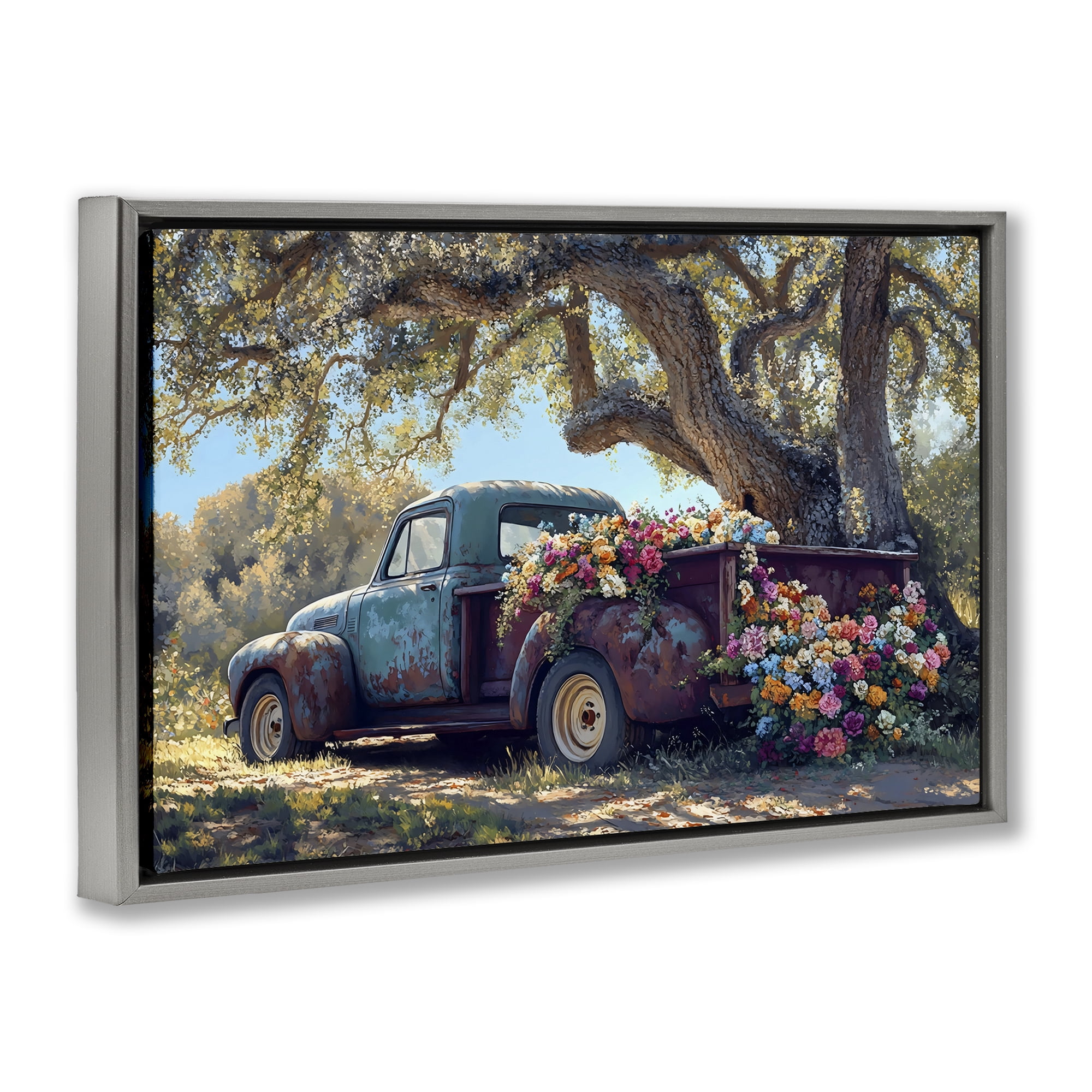 Stupell Industries Repurposed Truck Filled with Flowers Gray Framed Floater Canvas Wall Art, design by Franklyn Gregory