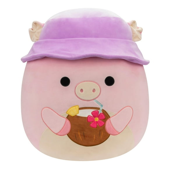 Squishmallows Original 20-Inch Peter Pig with Purple Bucket Hat and Coconut Drink - Official Jazwares Jumbo Plush