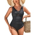 thumbnail image 1 of Charmo Maillot de Bain une Pièce Noir à Col en V pour Femmes, Froncé, 1 of 5