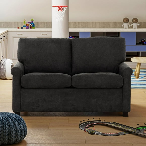 Kensington 54 in. Dark Grey Twin Sleeper Sofa Bed with USB & Outlet