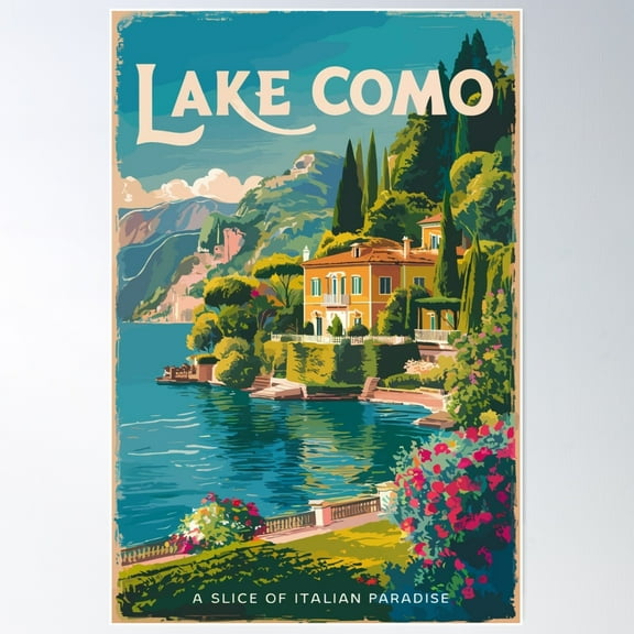 Lake Como Painterly Travel Art Vintage Poster Wall Art, Modern Wall Decor For Living Room Bedroom, 8x12 UNFRAMED