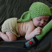 Baby Photography Prop Outfits,Handmade Crochet Knit Yoda Costume Set for Newborn Infant Photography