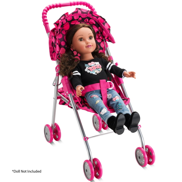 HUSHLILY Foldable Baby Doll Stroller, Pink/Black Polka photo 2