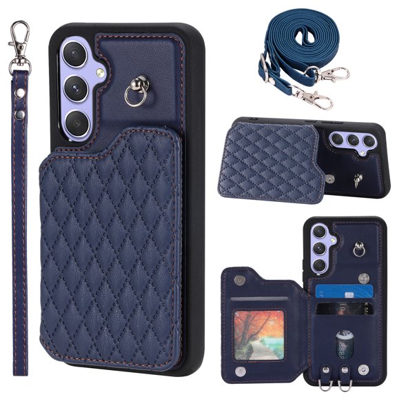 Compatible with Samsung Galaxy A54 5G Wallet Case, PU Leather with Card Holder Kickstand Removable Shoulder Strap & Lanyard Case Protective Back Case Cover for Samsung Galaxy A54 5G, Darkblue