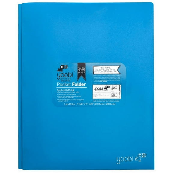 Yoobi Blue Plastic 2 Pocket & Prong Folder