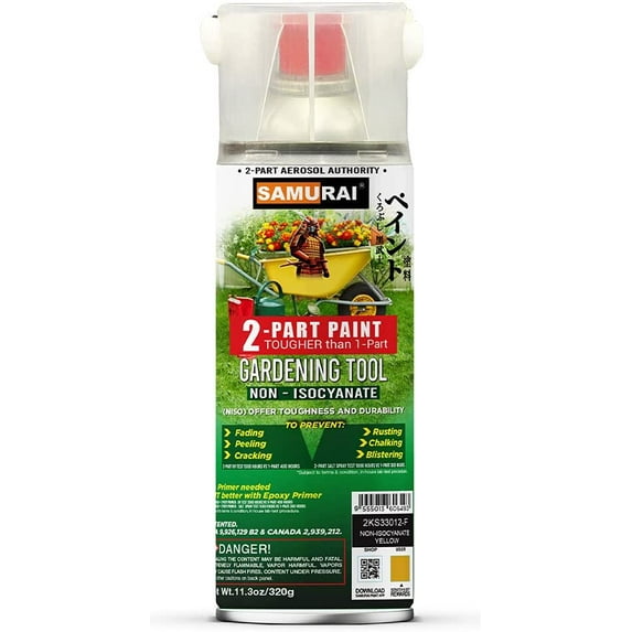 Samurai 2-Part Non-Isocyanate (NISO) Spray Paint for Gardening Tool - 11.3 Ounce UV Resistant and Rust Resistant NISO (Non-Isocyanate) Spray (BLACK, Pack of 1 Can)