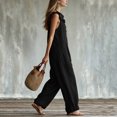 thumbnail image 6 of Sokhug Women's Wide Leg Jumpsuit Ruffle Strap Button Front Casual Loose Fit Summer Romper Overalls with Pockets, 6 of 7